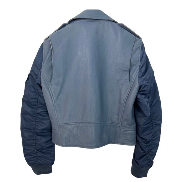 Sandro Blue Leather Jacket | Size 2 - Picture 2 of 15